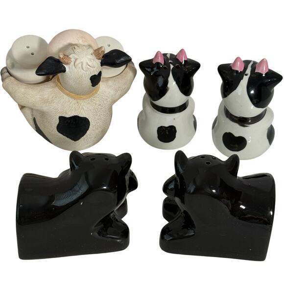 Lot 3 Cow Cattle Ceramic Salt Pepper Shakers Vintage Milk Jugs Sitting Bull Ends - Picture 3 of 10